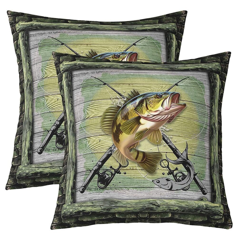8184 Fishing and Hunting Reversible Throw Pillow Covers 20 x 20-Inch,Pike